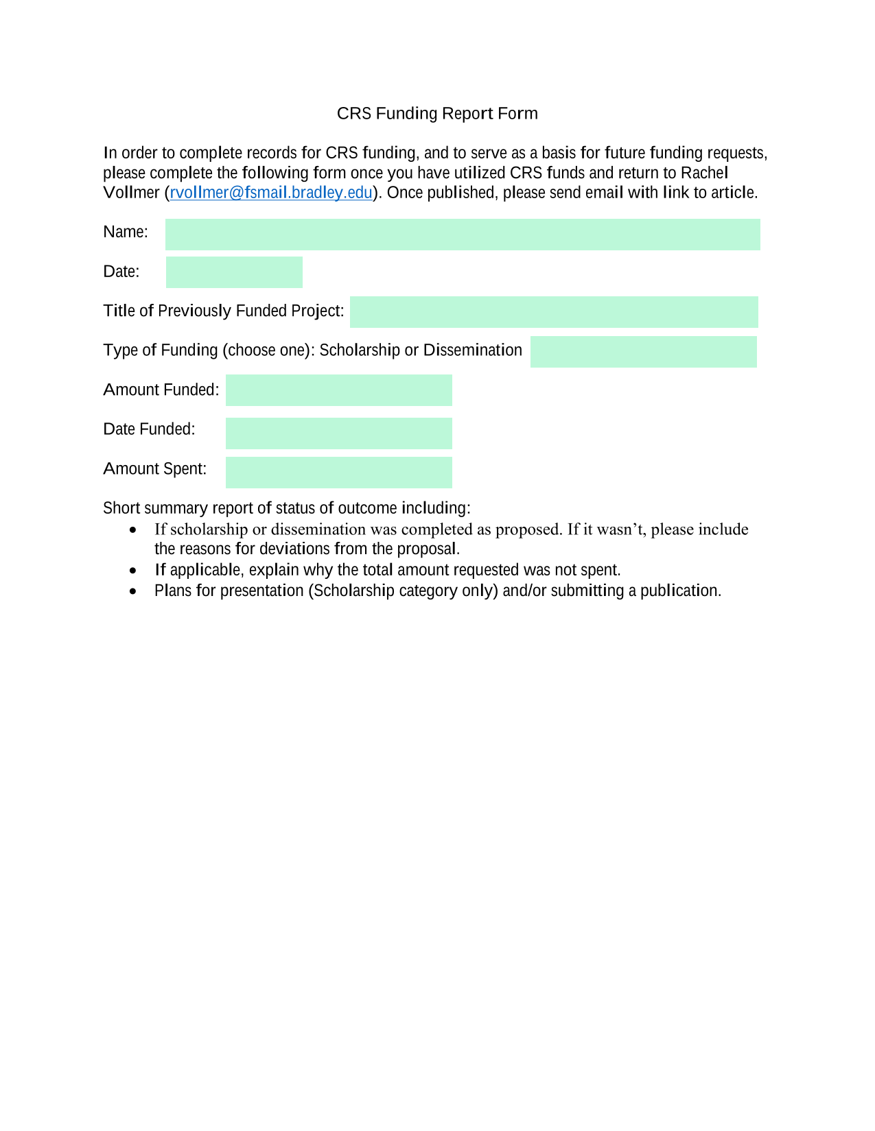 CRS Funding Report Form screenshot