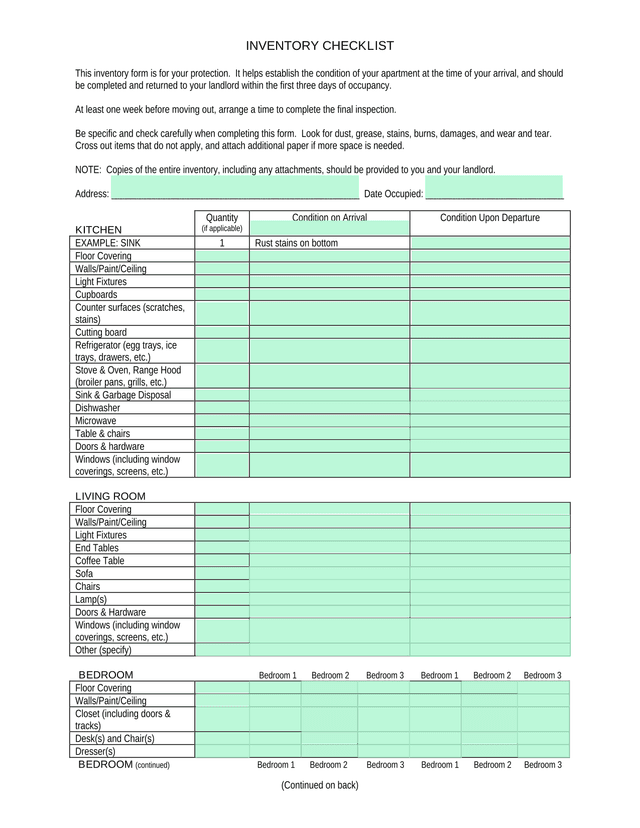 INVENTORY CHECKLIST screenshot