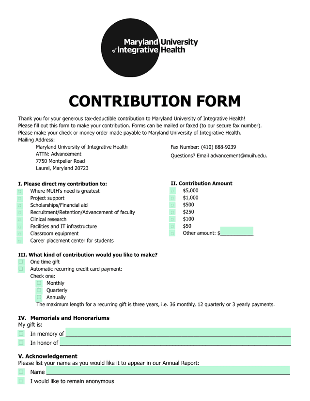 Contribution Form screenshot