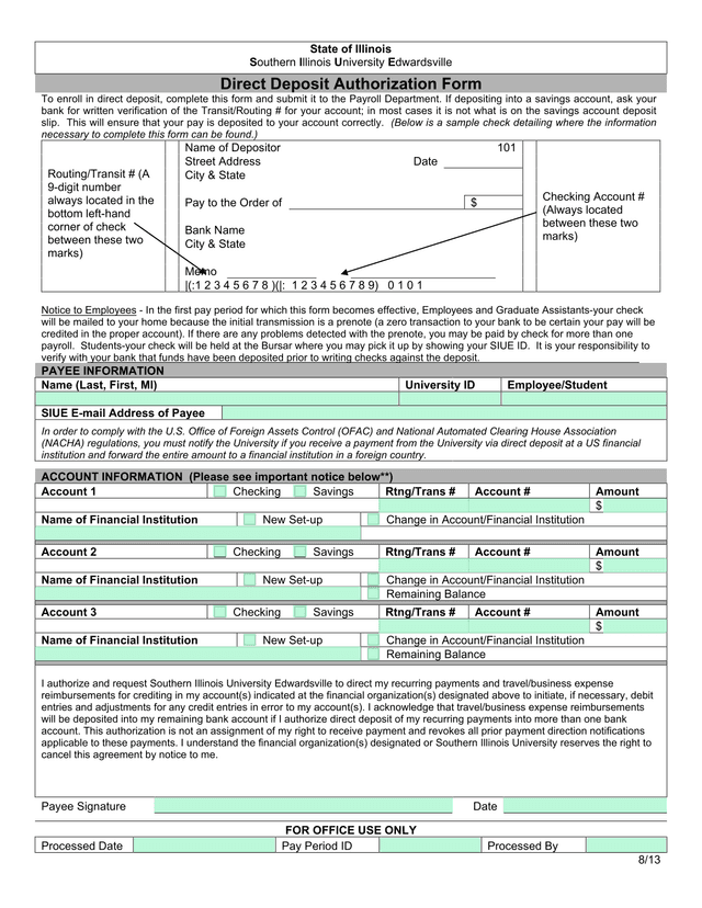 Direct Deposit Authorization Form screenshot