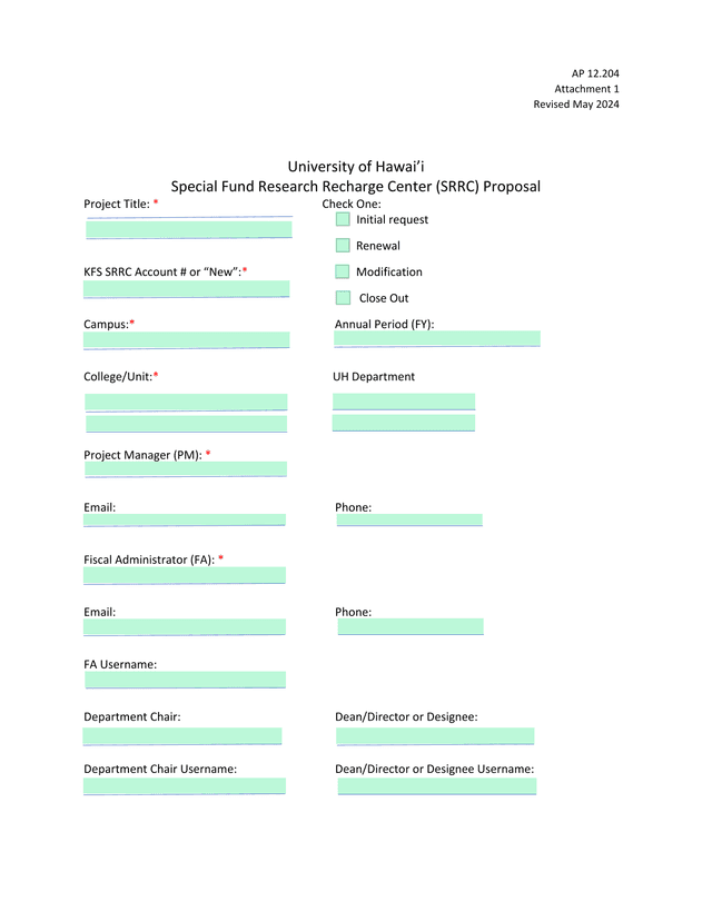 AP 12.204 Attachment 1   Special Fund Research Recharge Center (SRRC) Proposal screenshot