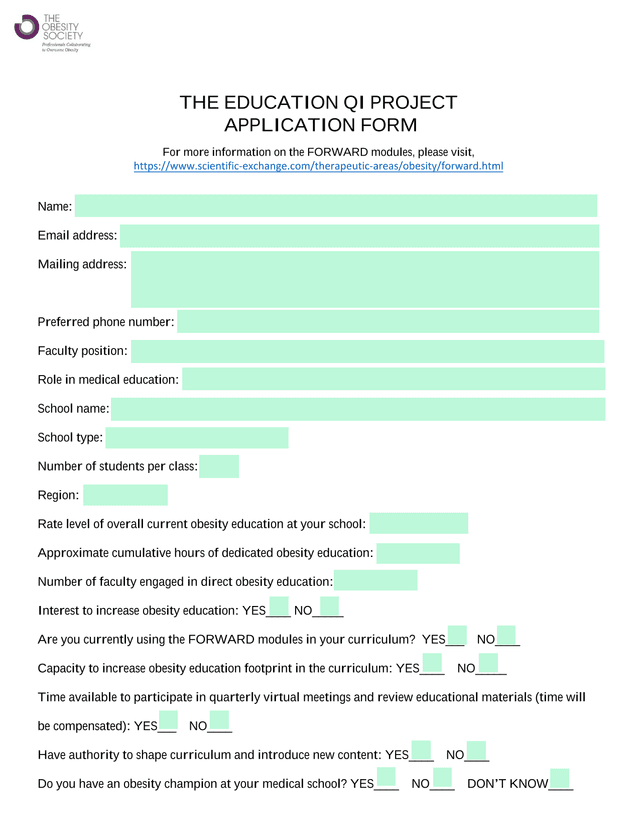 THE EDUCATION QI PROJECT APPLICATION FORM screenshot
