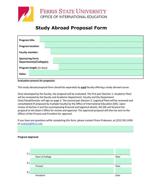 Study Abroad Proposal Form screenshot