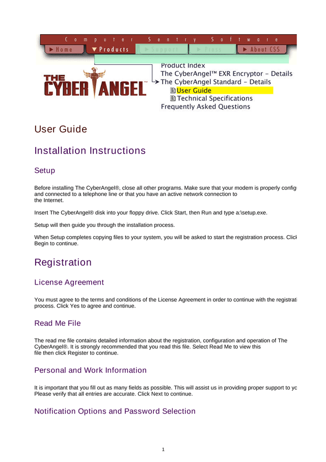 CyberAngel User Guide screenshot