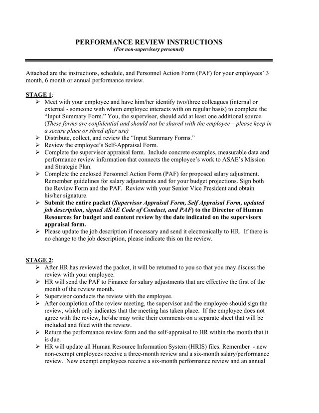 Performance Review Instructions screenshot