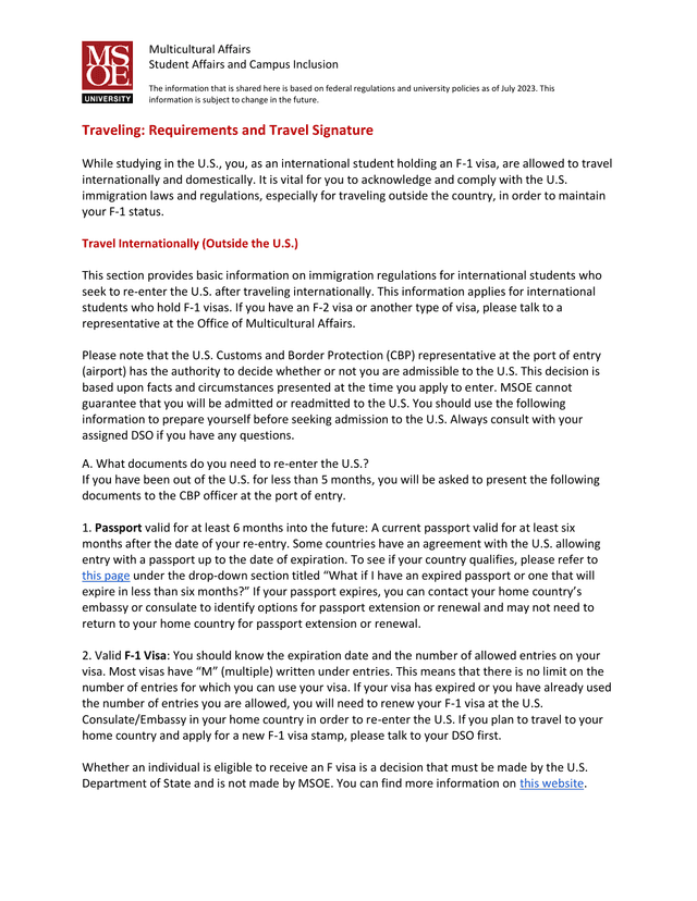 Traveling Requirements And Travel Signature screenshot