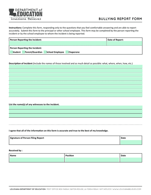 Bullying Report Form screenshot