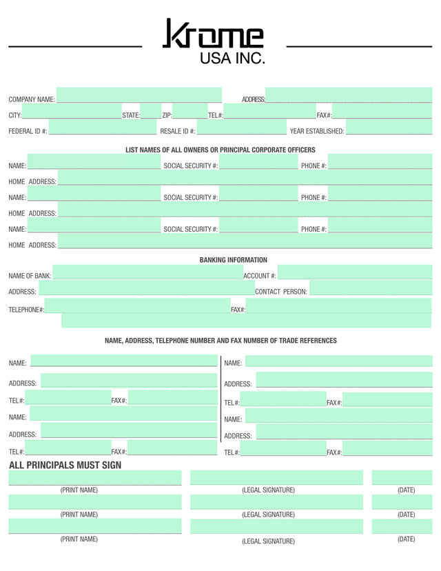Credit Application Form screenshot