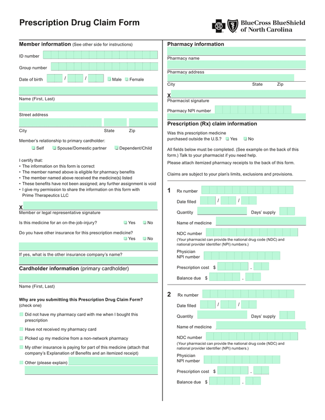 Prescription Drug Claim Form screenshot
