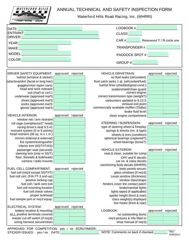 Annual Technical And Safety Inspection Form screenshot