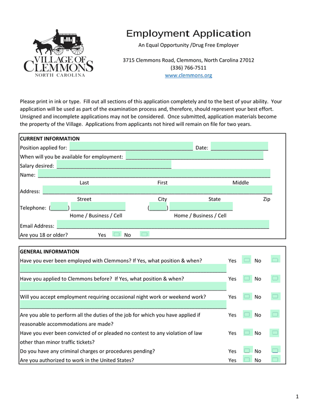 Employment Application screenshot