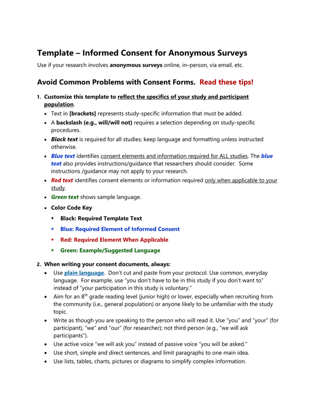 Template  Informed Consent For Anonymous Surveys screenshot
