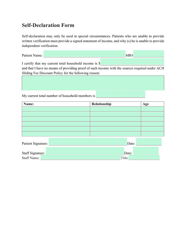 Self Declaration Form screenshot