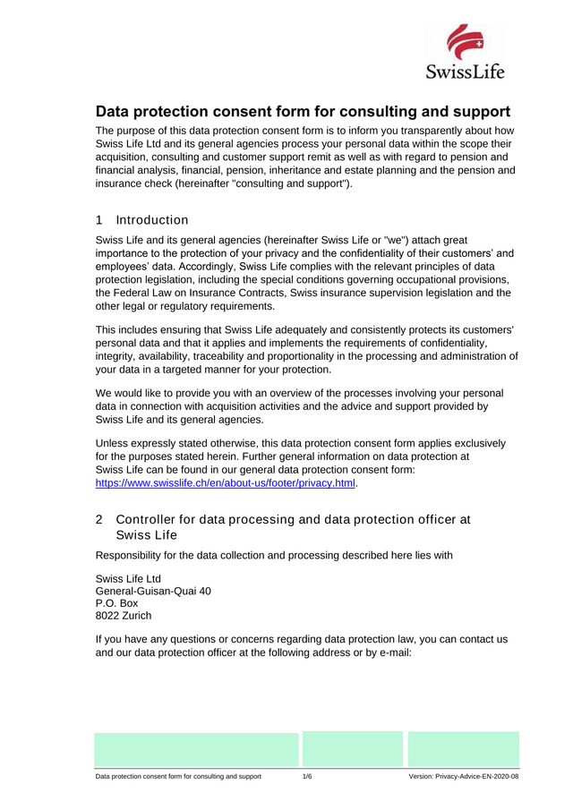 Data Protection Consent Form For Consulting And Support screenshot