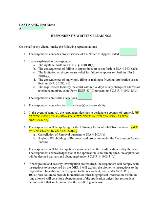 RespondentS Written Pleadings screenshot