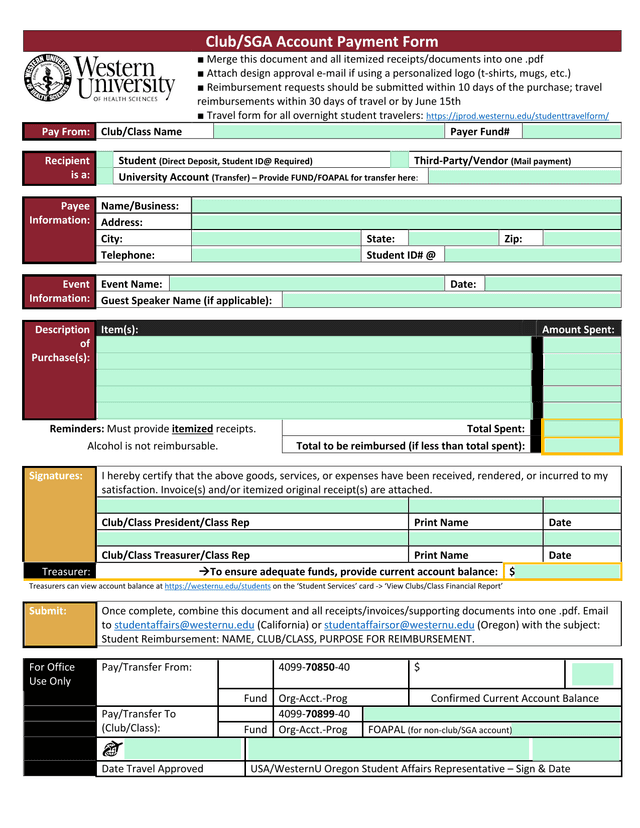 ClubSGA Account Payment Form screenshot