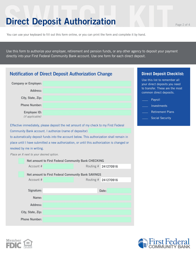 Direct Deposit Authorization screenshot