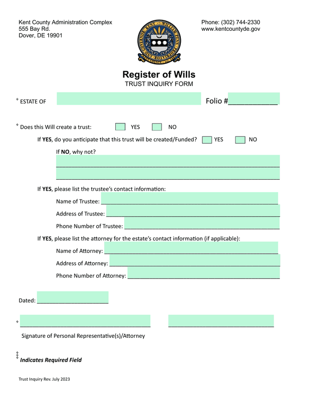 Trust Inquiry Form screenshot