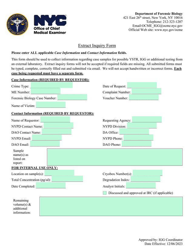 Extract Inquiry Form screenshot