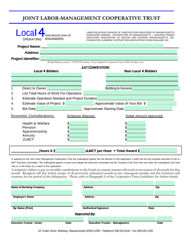 Joint Labor Management Cooperative Trust Application screenshot