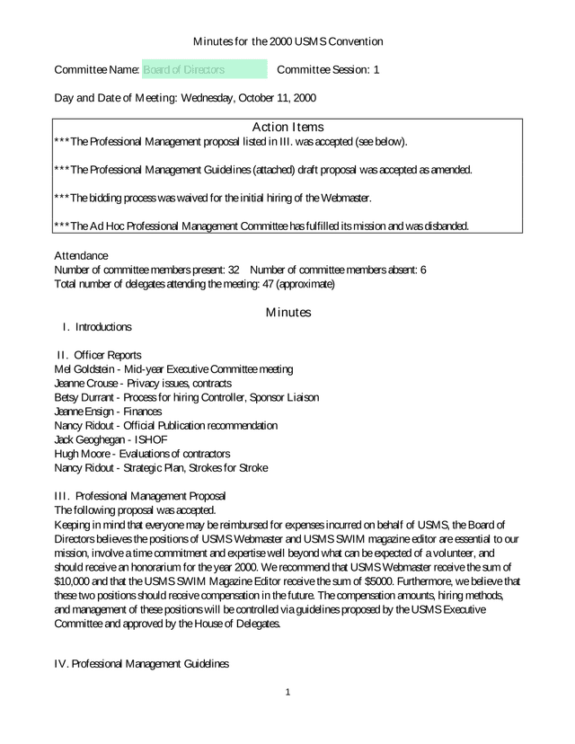 Minutes For The 2000 USMS Convention screenshot