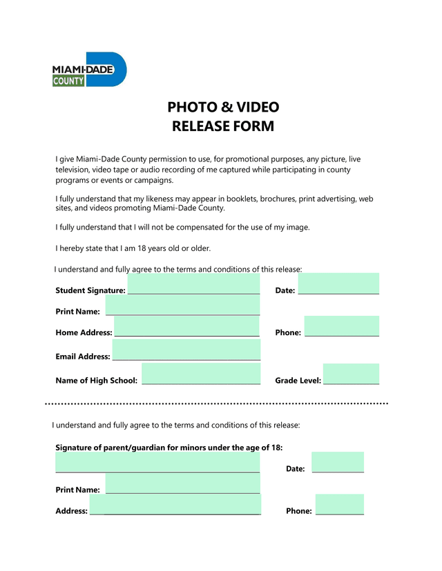 PHOTO  VIDEO RELEASE FORM screenshot