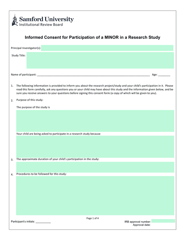 Informed Consent For Participation Of A MINOR In A Research Study screenshot