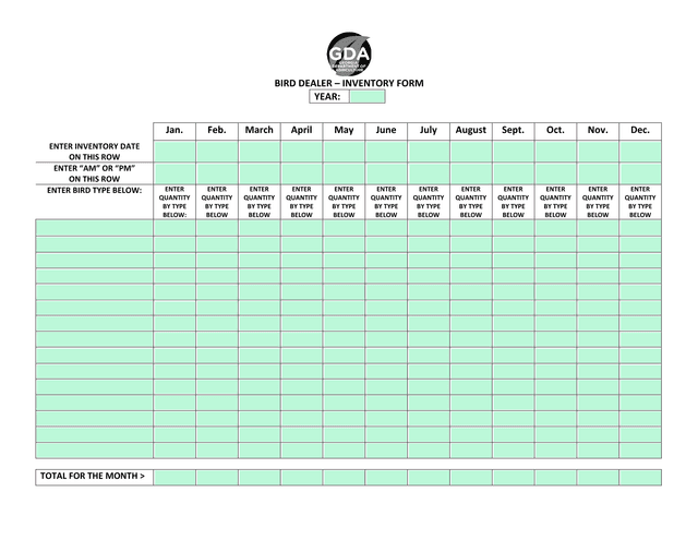 BIRD DEALER  INVENTORY FORM screenshot
