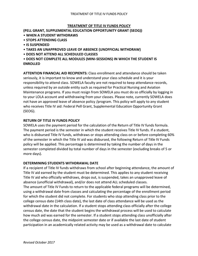Treatment Of Title IV Funds Policy screenshot