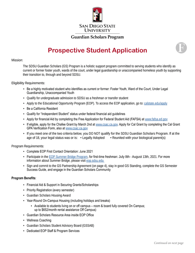 Prospective Student Application screenshot
