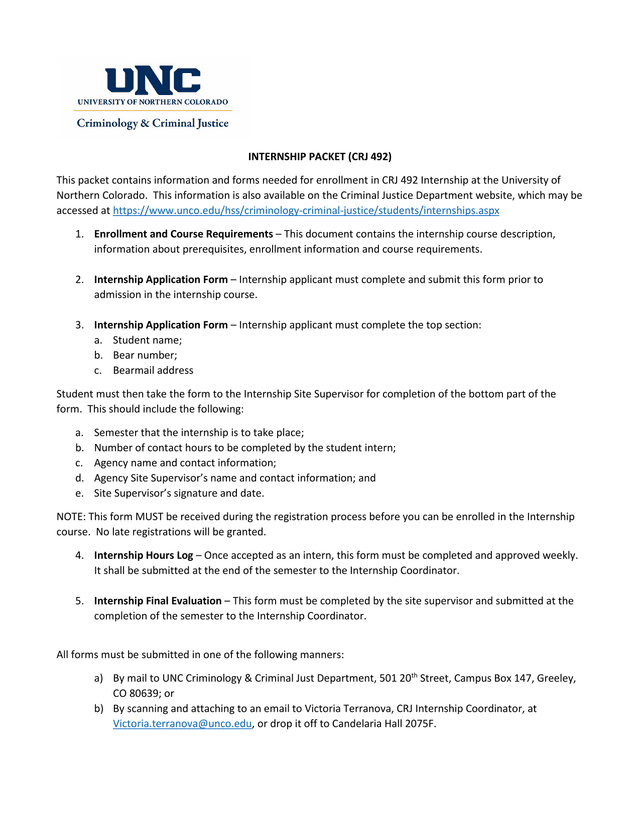 INTERNSHIP PACKET (CRJ 492) screenshot