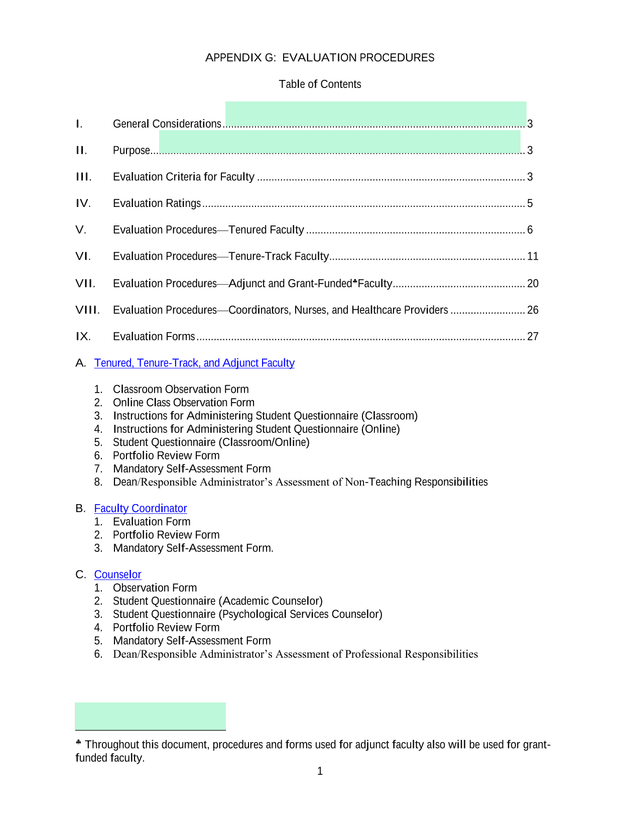 Appendix G Evaluation Procedures screenshot
