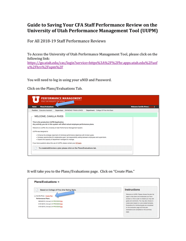 Guide To Saving Your CFA Staff Performance Review On The University Of Utah Performance Management T screenshot