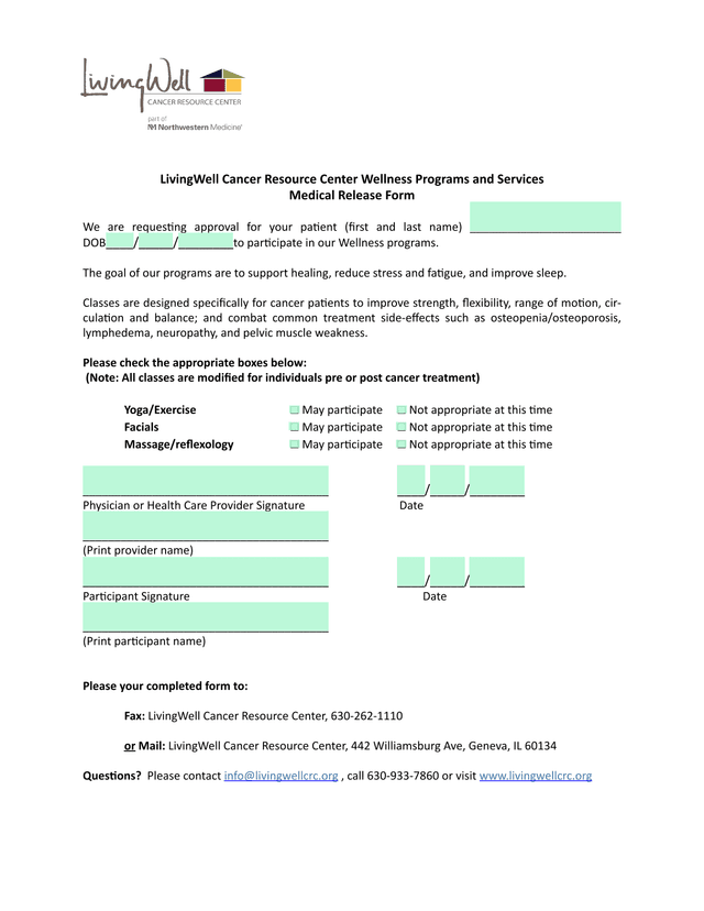 Medical Release Form screenshot