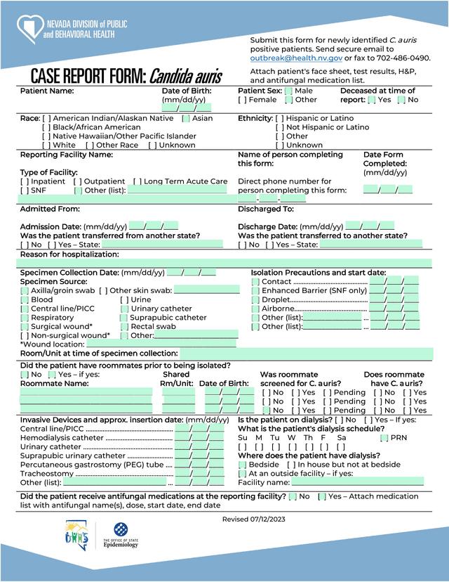 Patient Medical Information Form screenshot