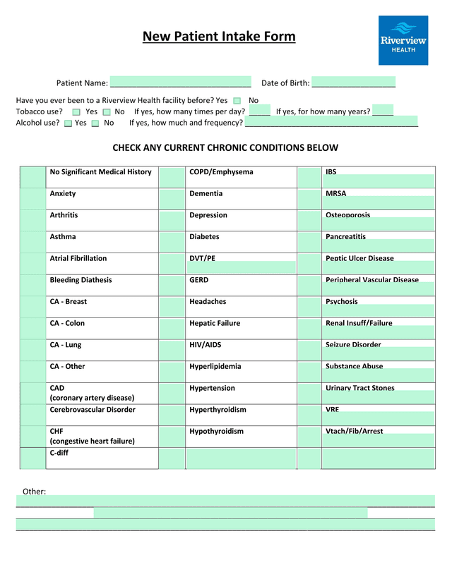 New Patient Intake Form screenshot