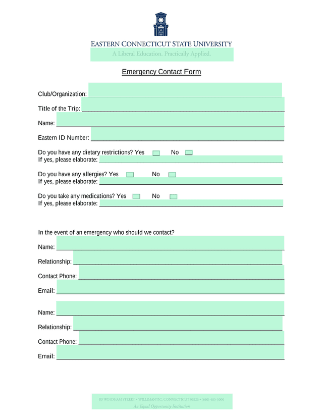 Emergency Contact Form screenshot