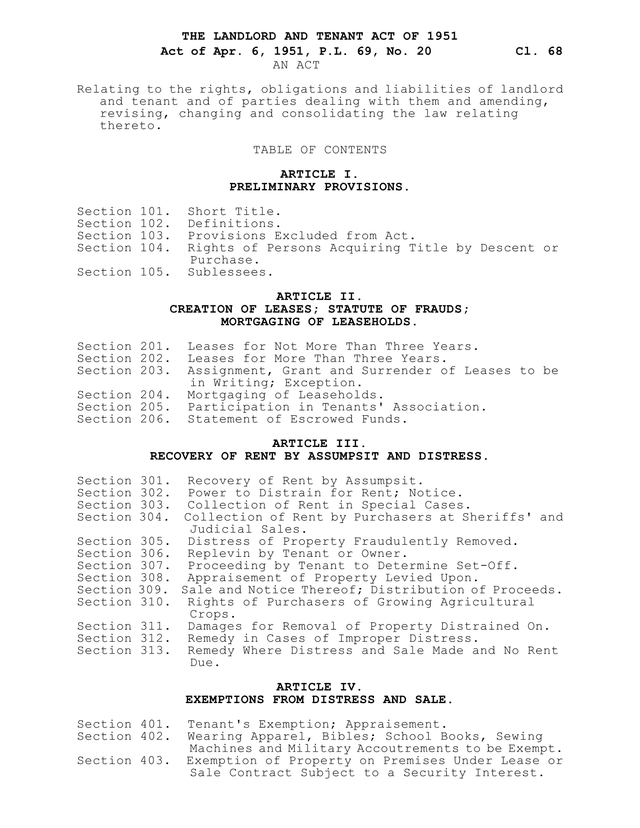 The Landlord And Tenant Act Of 1951 screenshot