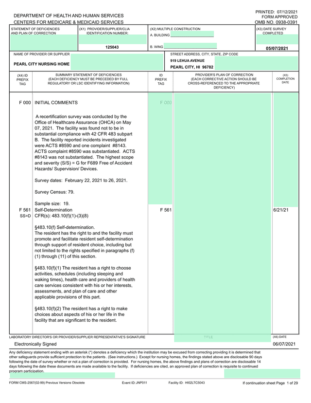 Statement Of Deficiencies And Plan Of Correction screenshot