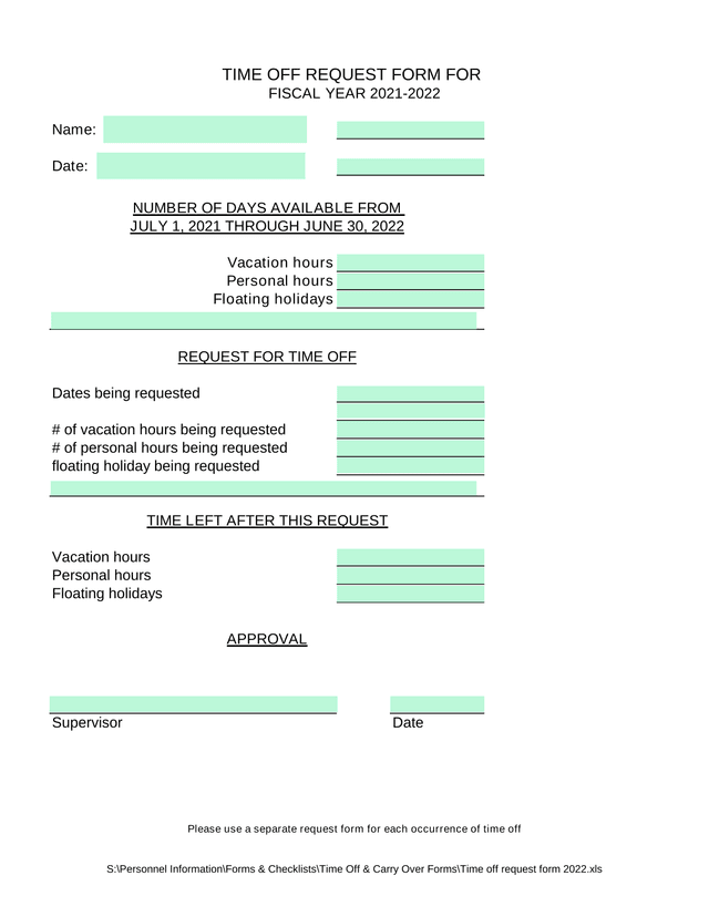 Time Off Request Form screenshot