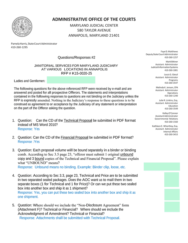 QuestionsResponses 2 For Janitorial Services RFP screenshot