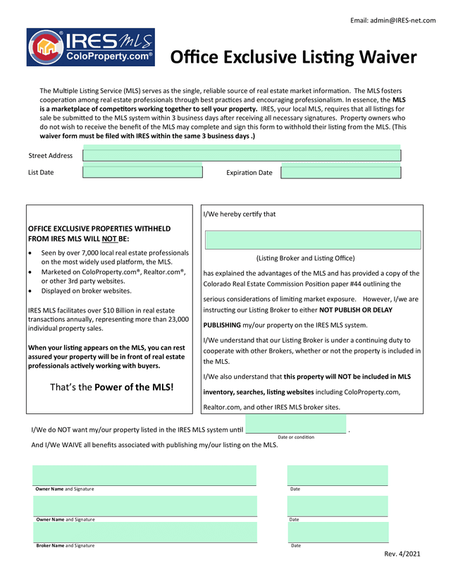 Office Exclusive Listing Waiver screenshot