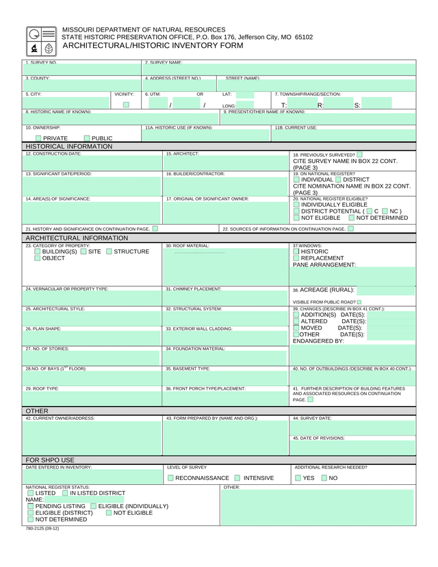 ArchitecturalHistoric Inventory Form screenshot