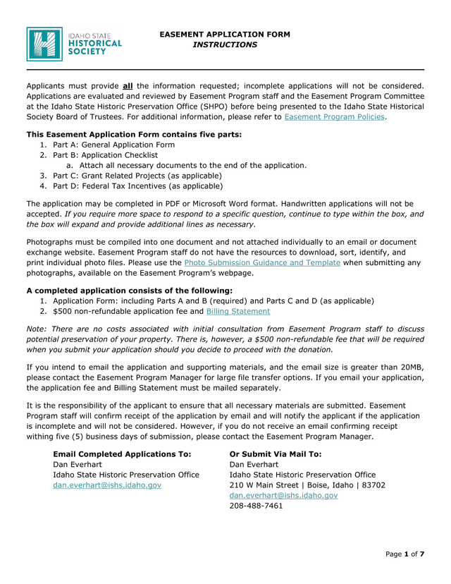 Easement Application Form screenshot