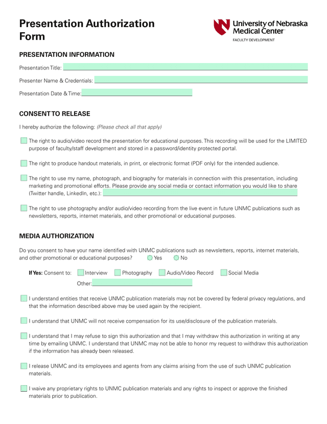 Presentation Authorization Form screenshot