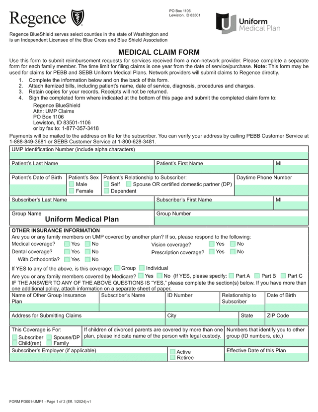 Medical Claim Form screenshot