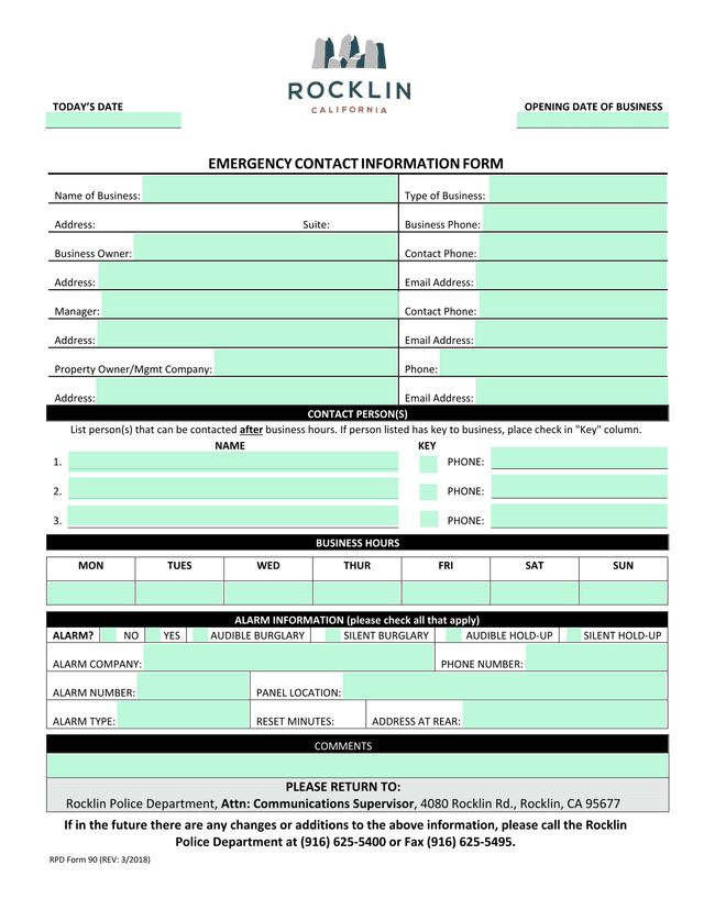 EMERGENCY CONTACT INFORMATION FORM screenshot