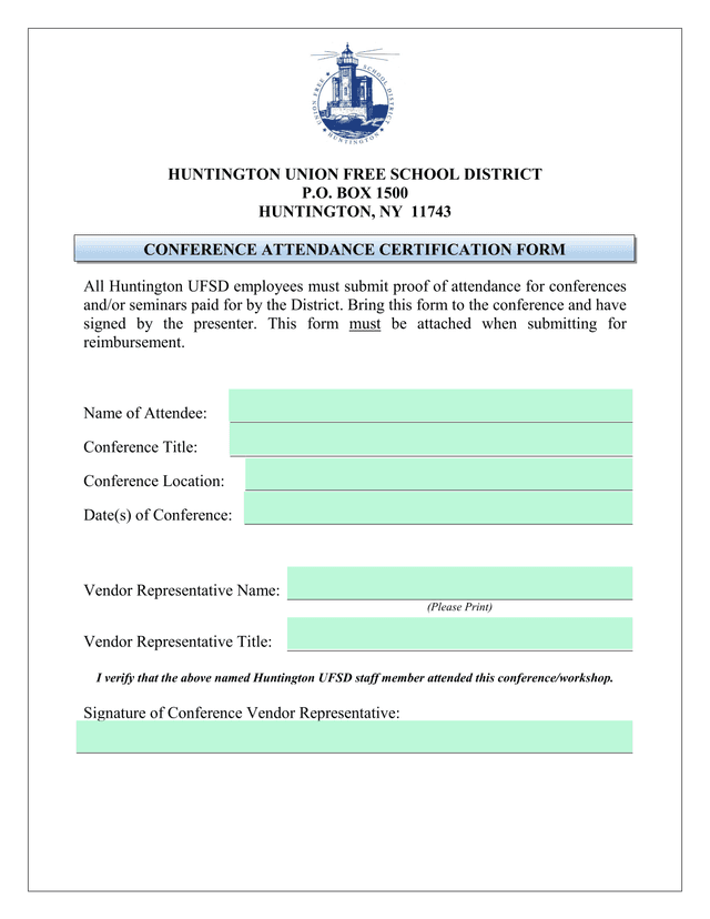 Conference Attendance Certification Form screenshot