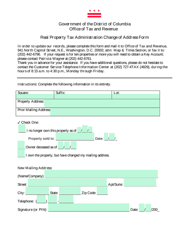 Real Property Tax Administration Change Of Address Form screenshot