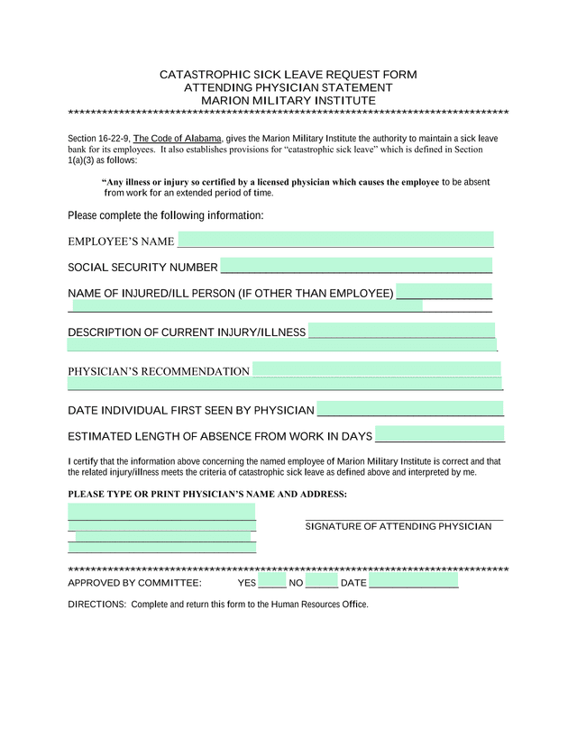 Catastrophic Sick Leave Request Form screenshot